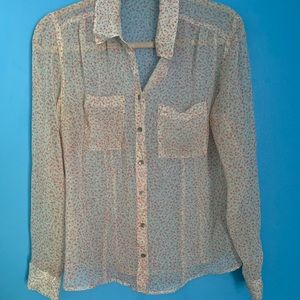 Guess Semi Sheer Floral Top Blouse Size S